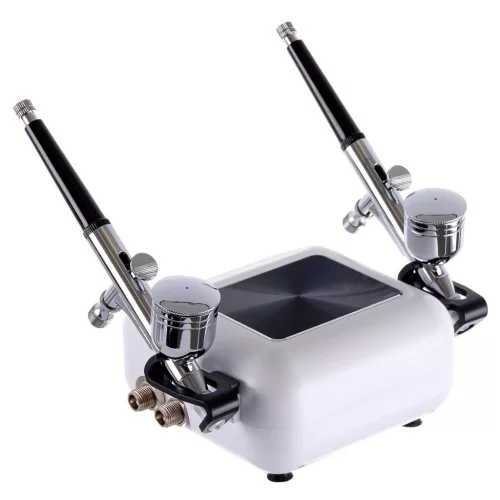 Compresor Aerograf HS-A10K Dual, Automat, cu 2 Aerografe 0.3mm